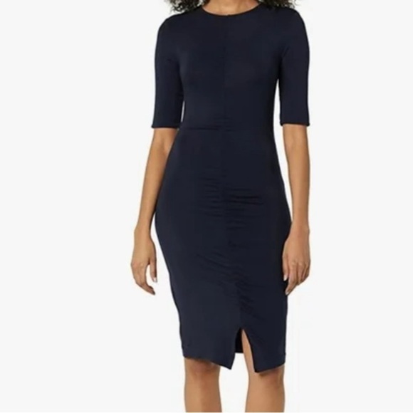 Daily Ritual Jersey Ruched Front Half-Sleeve Dress in Navy Blue Size Large - Picture 1 of 14
